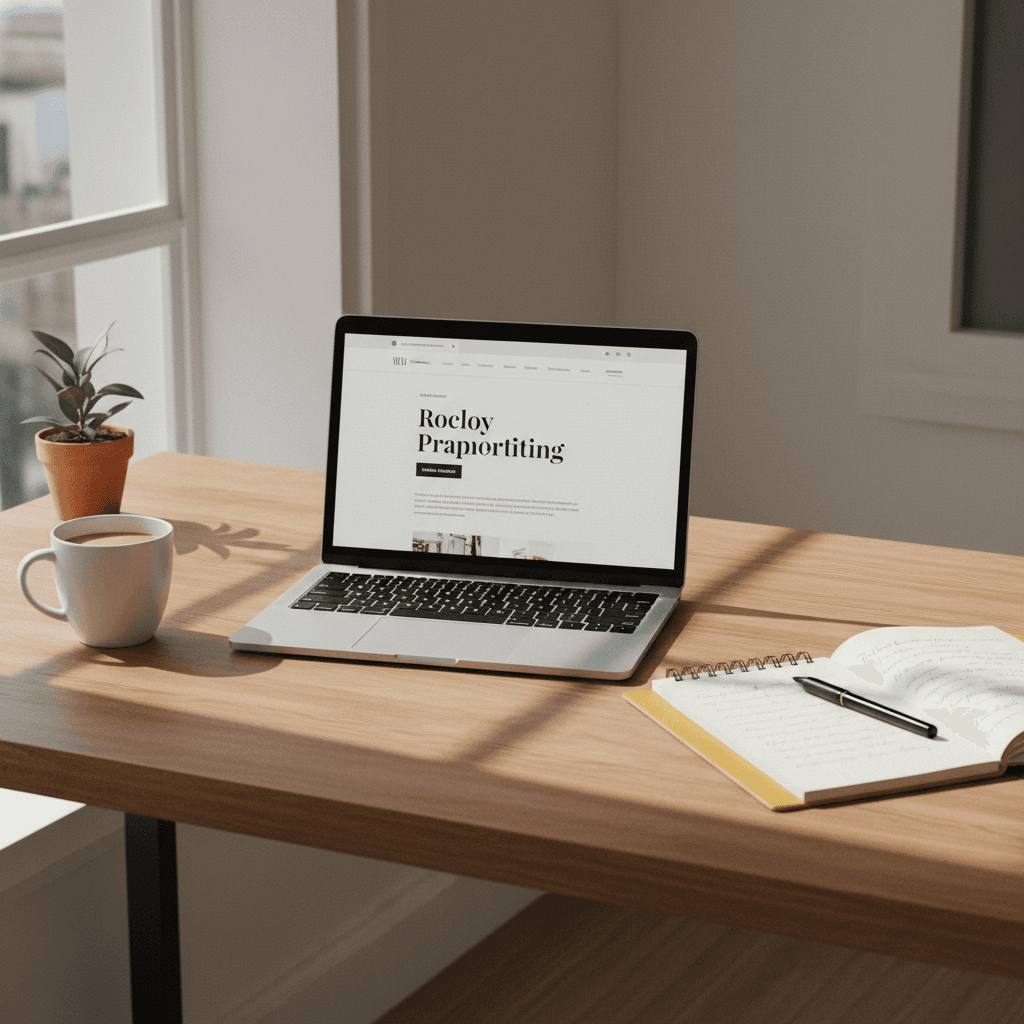 Workspace showing website copywriting and design